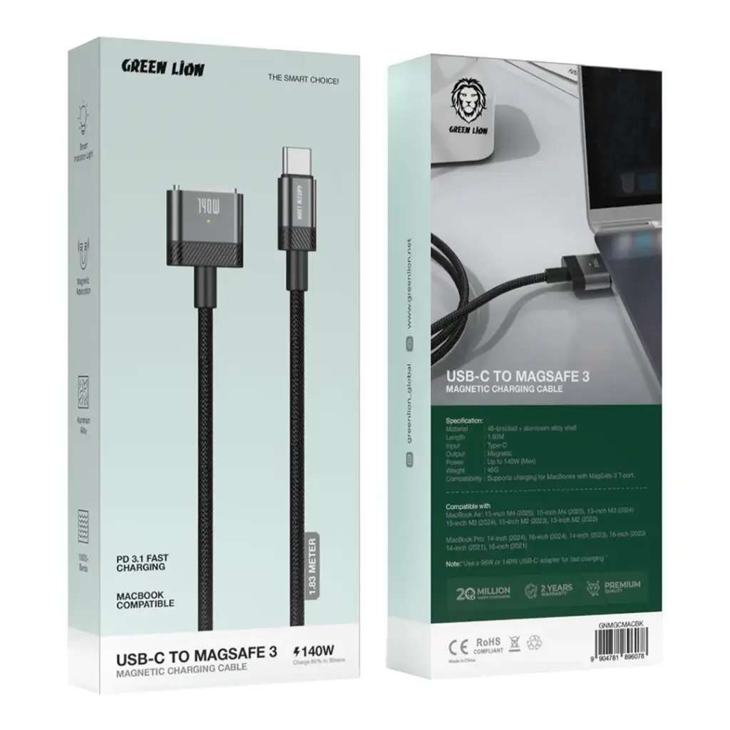 Green Lion USB-C to Magsafe 3 Magnetic Charging Cable - Linkphones Center